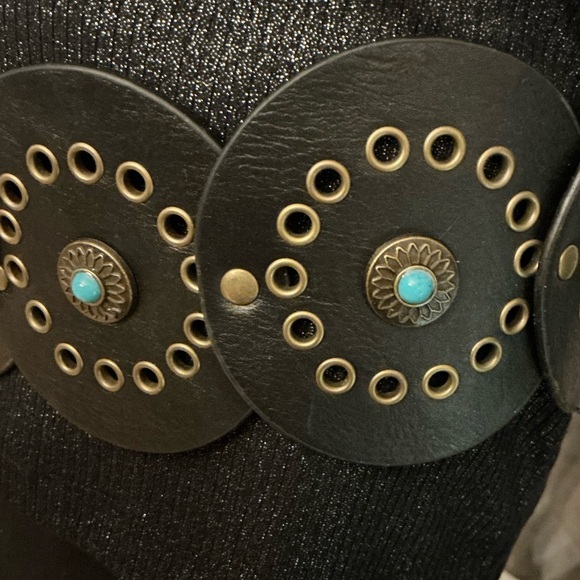 Womans Western Cowgirl Turquoise and Black Chunky Disc Belt Adjustable  OS - Picture 5 of 9